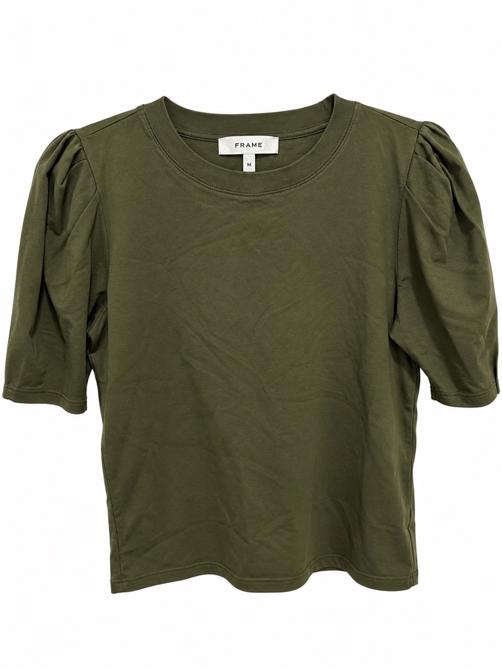 FRAME Women’s Puff Sleeve Crewneck Top Olive Green Size M